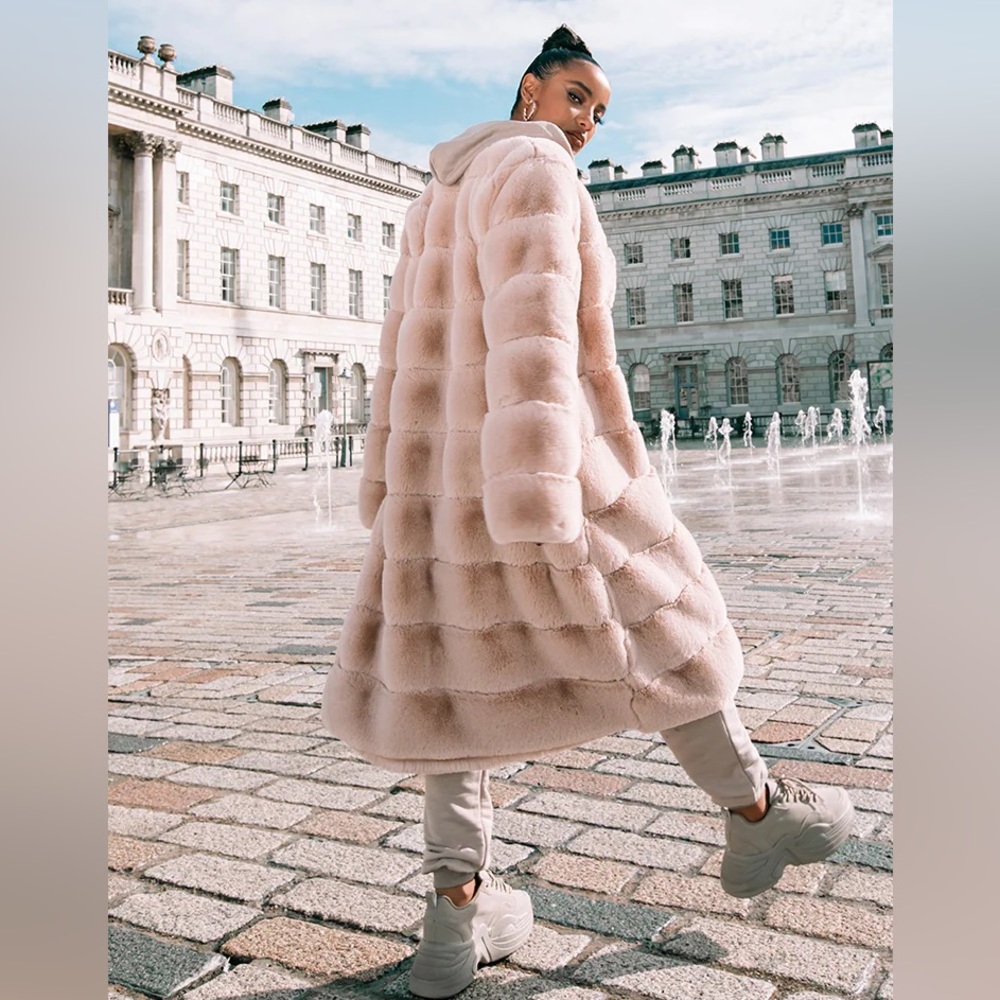 Nude Faux Fur Maxi Coat